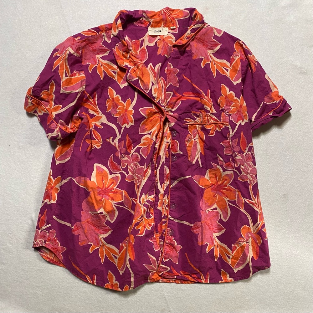 Saatvik Floral Button Down Pajama Top XL